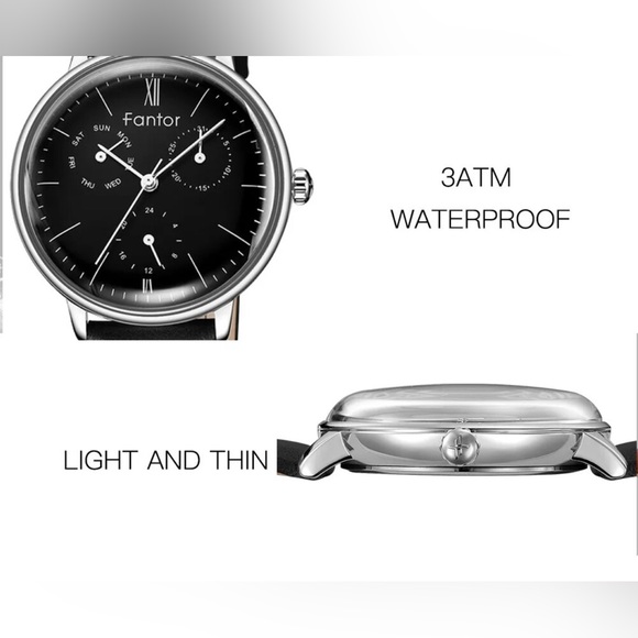 Designer Watch-Fantor Woman Luxury Leather Wrist Watch Chronograph Quartz, Black - Picture 11 of 13